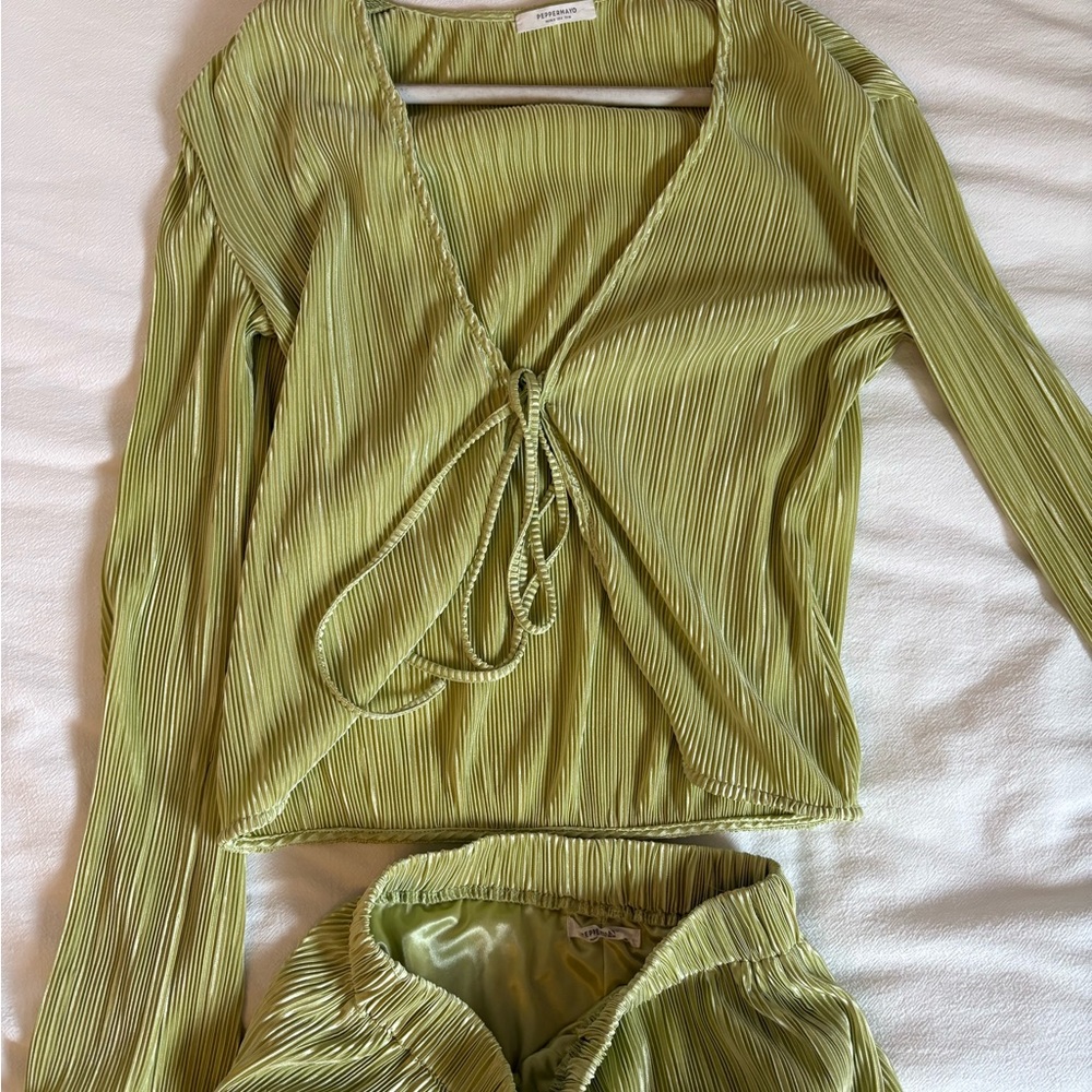 Peppermayo Pleated Tie-Front Long Sleeve and Pant Set